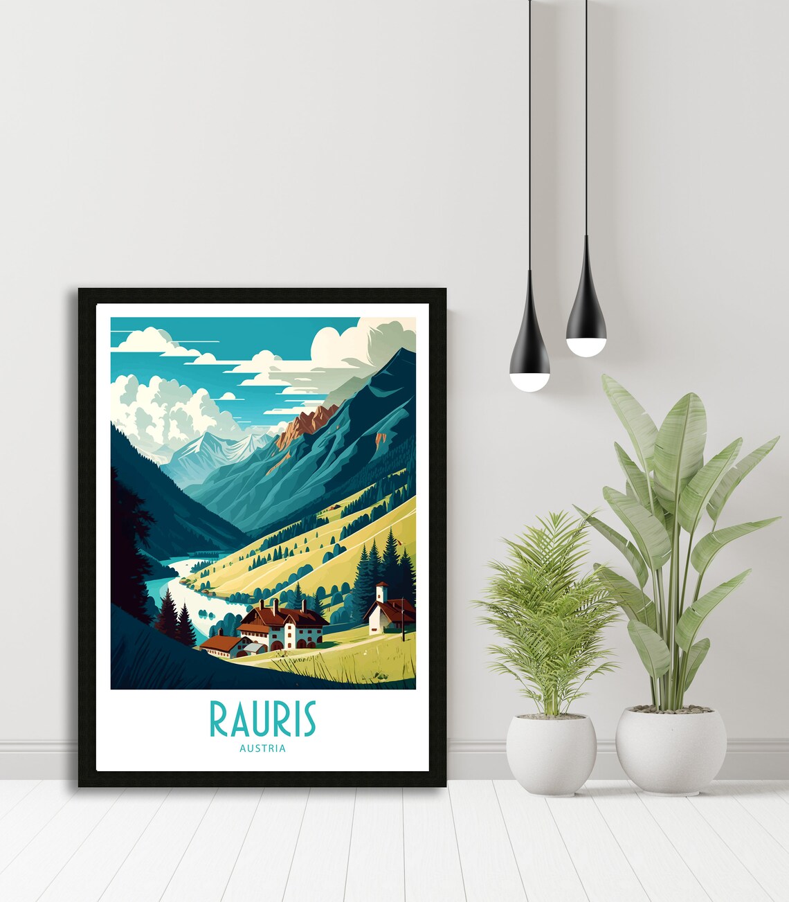 Rauris Austria Alpine Valley Village Church Peaks Vintage Poster - Image 5