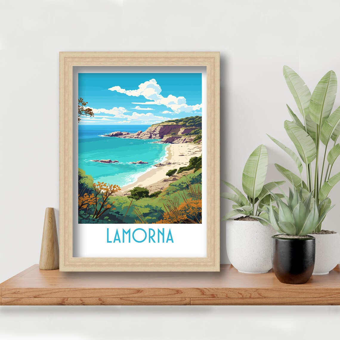 Lamorna Cornwall Rocky Cove Golden Sand Seaside Landscape Poster - Image 6