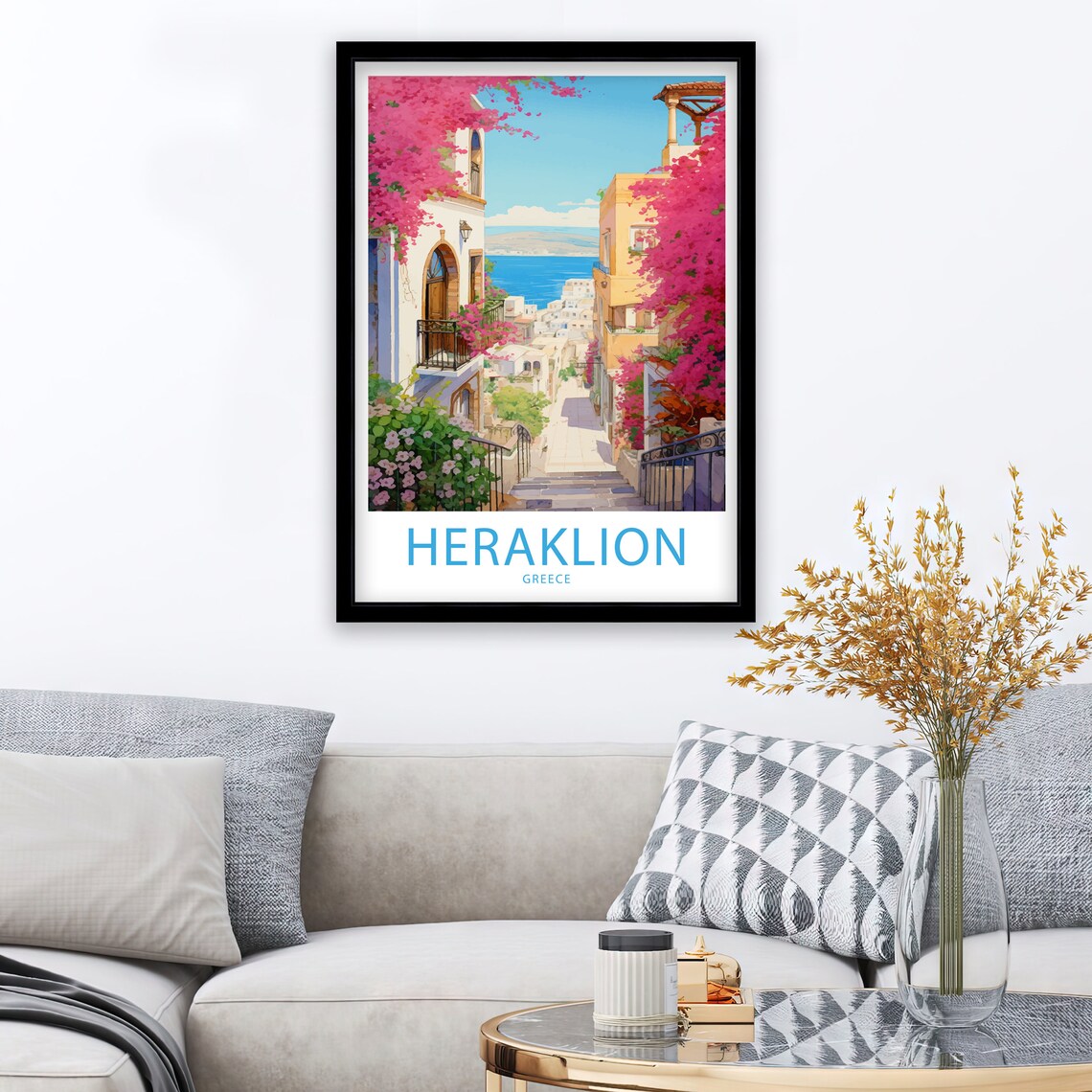 Heraklion Greece Bougainvillea Steps Sea View Retro Travel Poster - Image 3