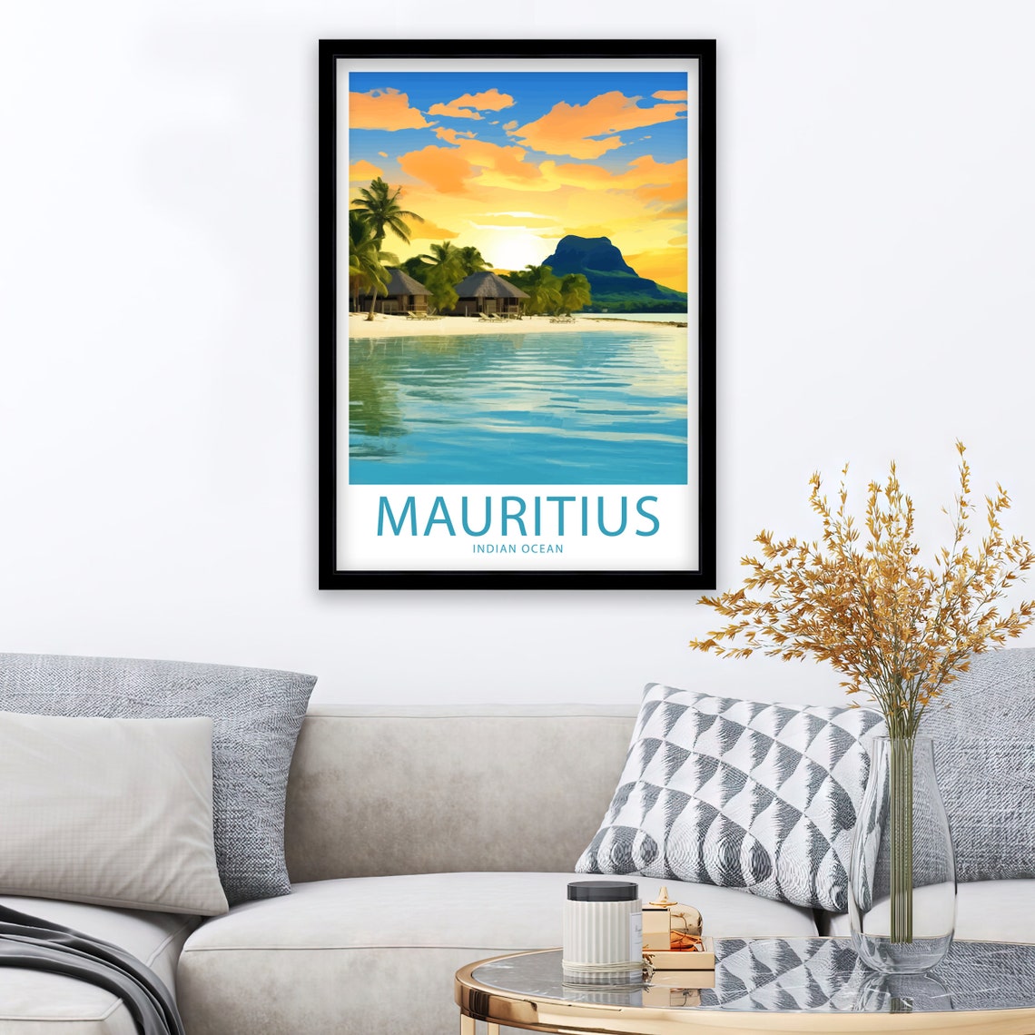 Mauritius Indian Ocean Beach Huts Lagoon Illustrated Travel Poster - Image 3