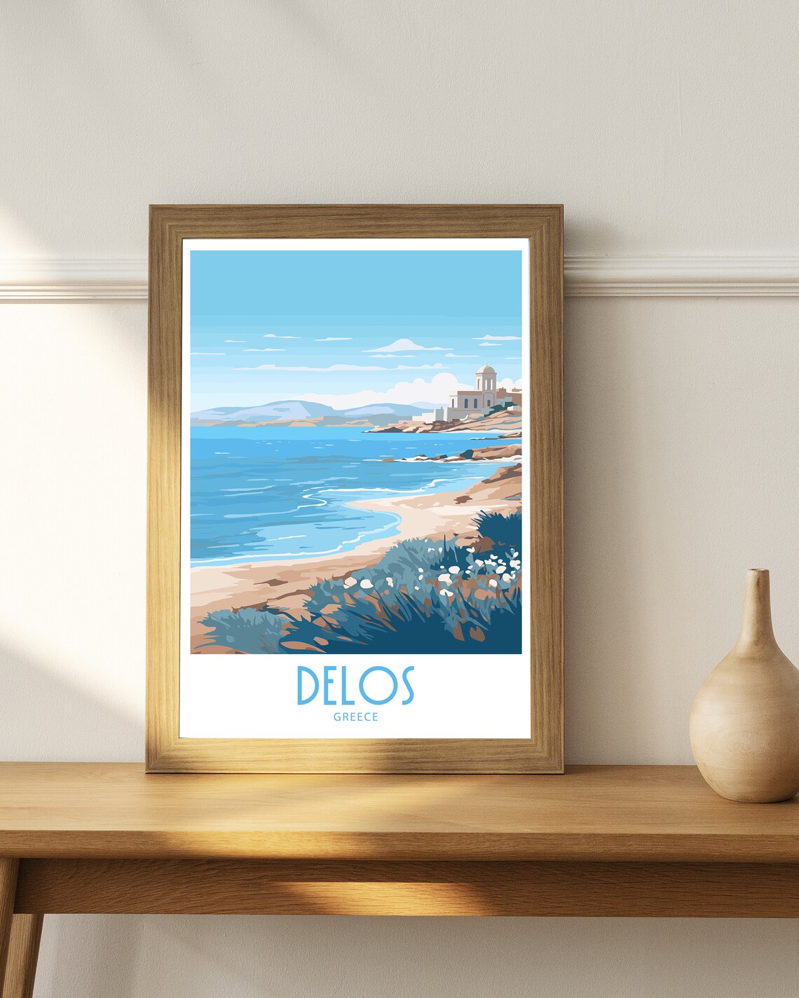 Delos Greece Sandy Beach Shore Church Blue Waves Travel Art Poster - Image 4