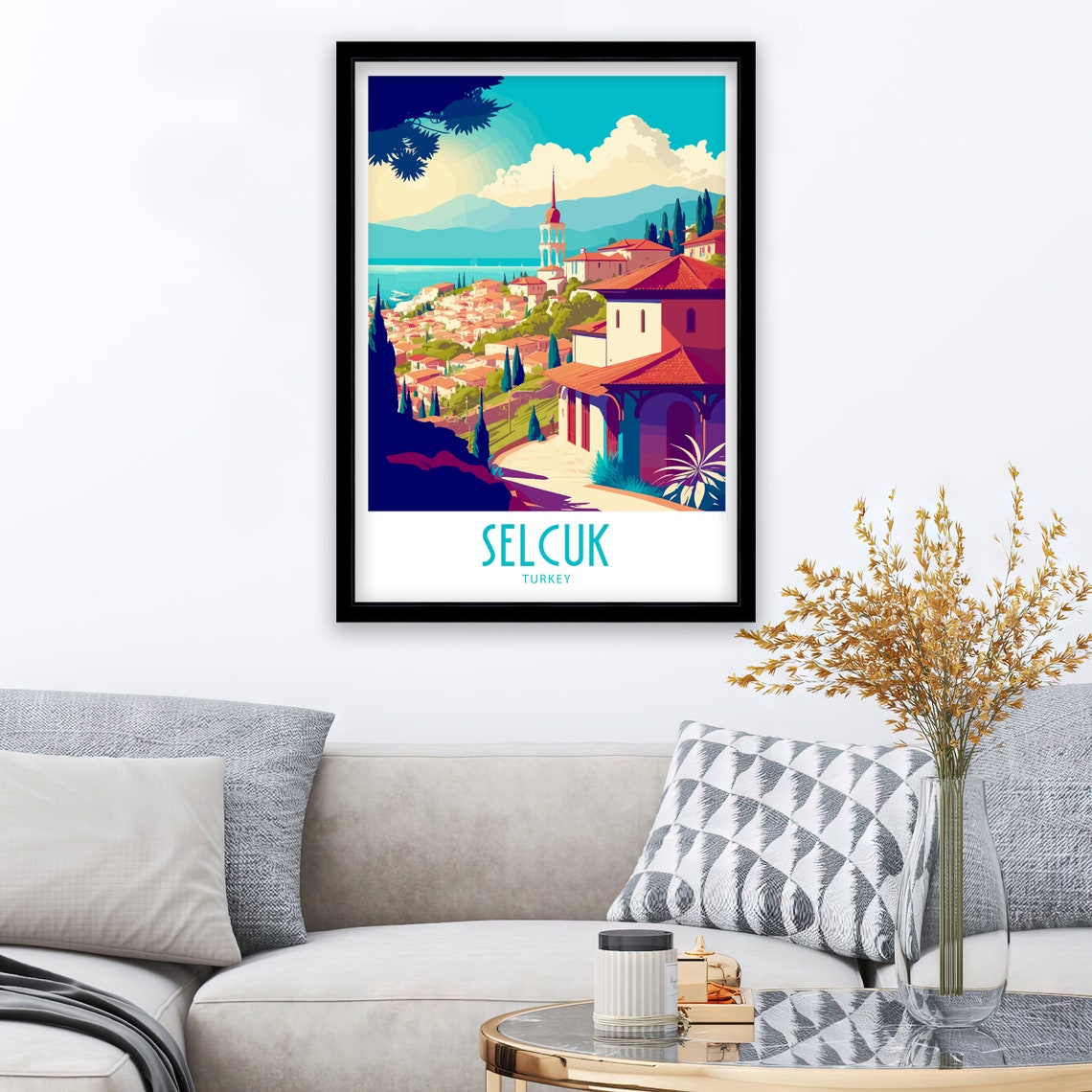 Selcuk Turkey Hillside Old Town Red Roofs Vintage Travel Poster - Image 3