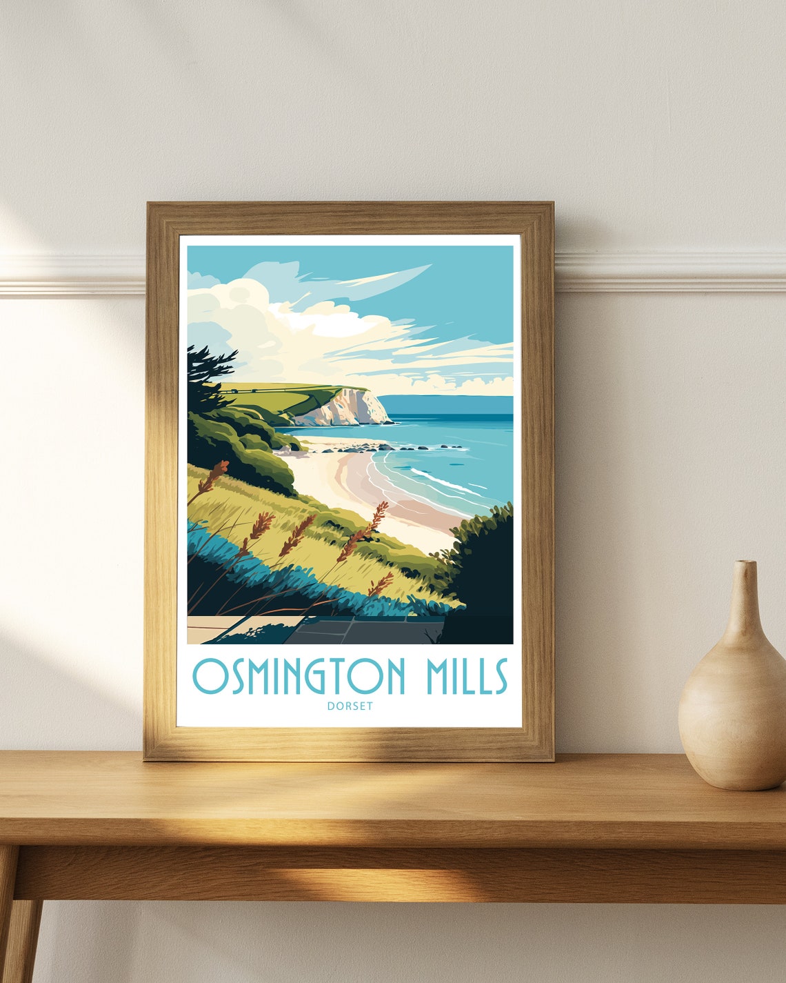 Osmington Mills Dorset Sandy Beach Dunes Grass Cliffs Art Poster - Image 4