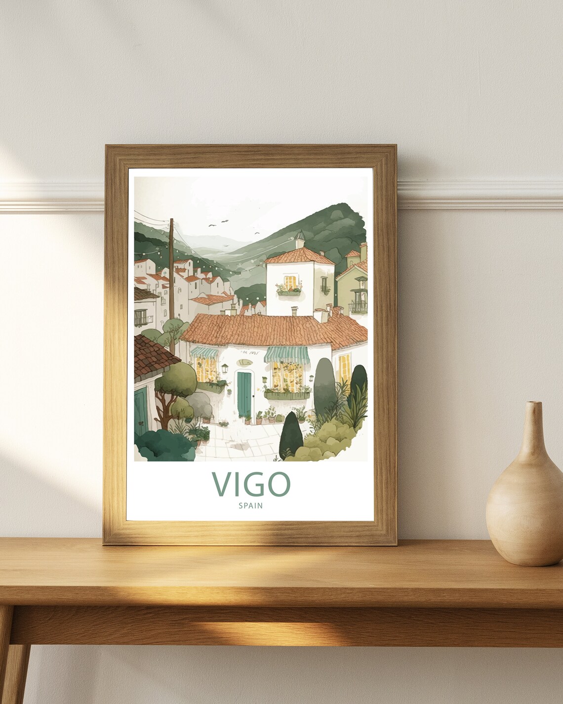Vigo Spain Hillside Village Old Town Watercolor Illustration Poster - Image 4