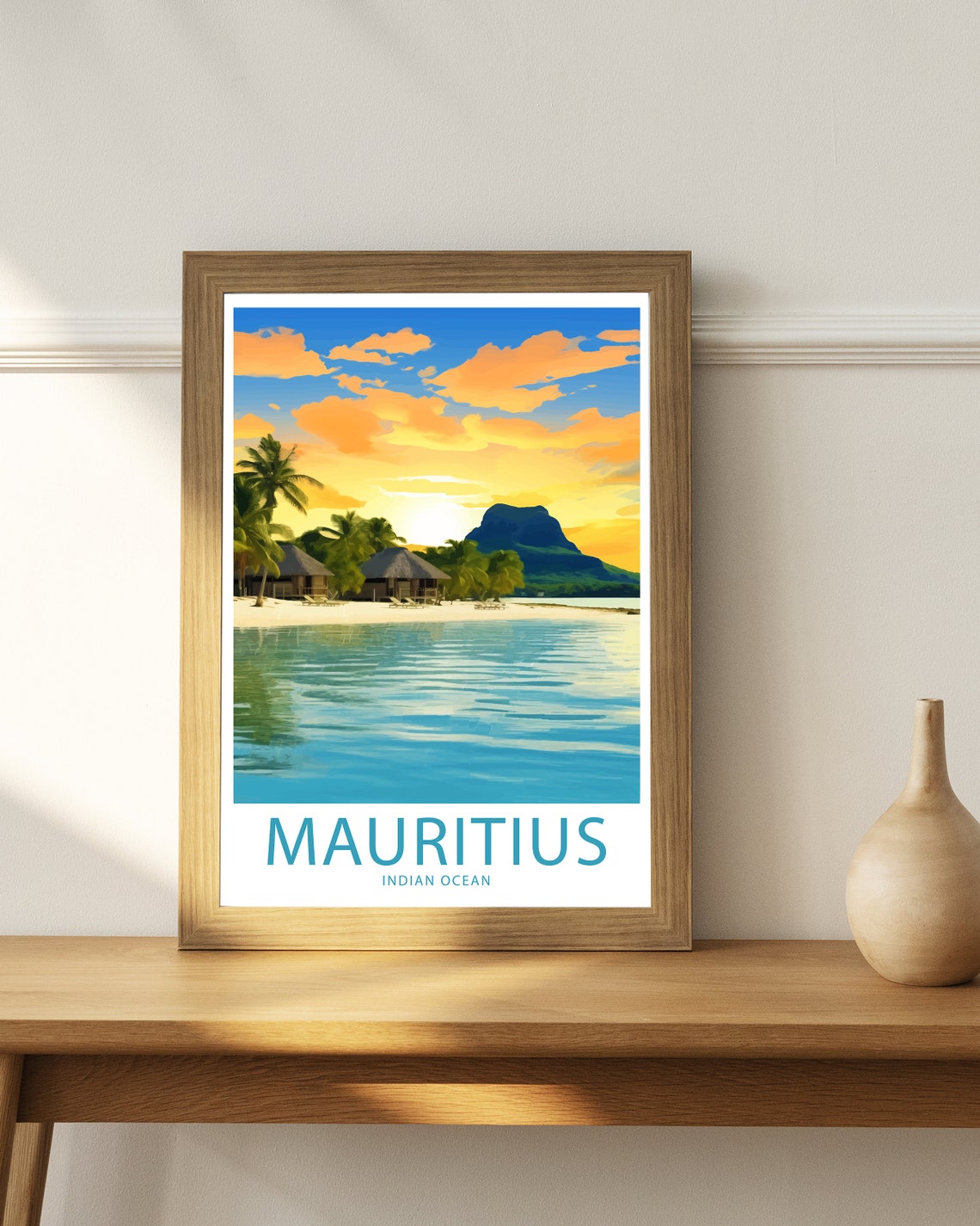 Mauritius Indian Ocean Beach Huts Lagoon Illustrated Travel Poster - Image 4