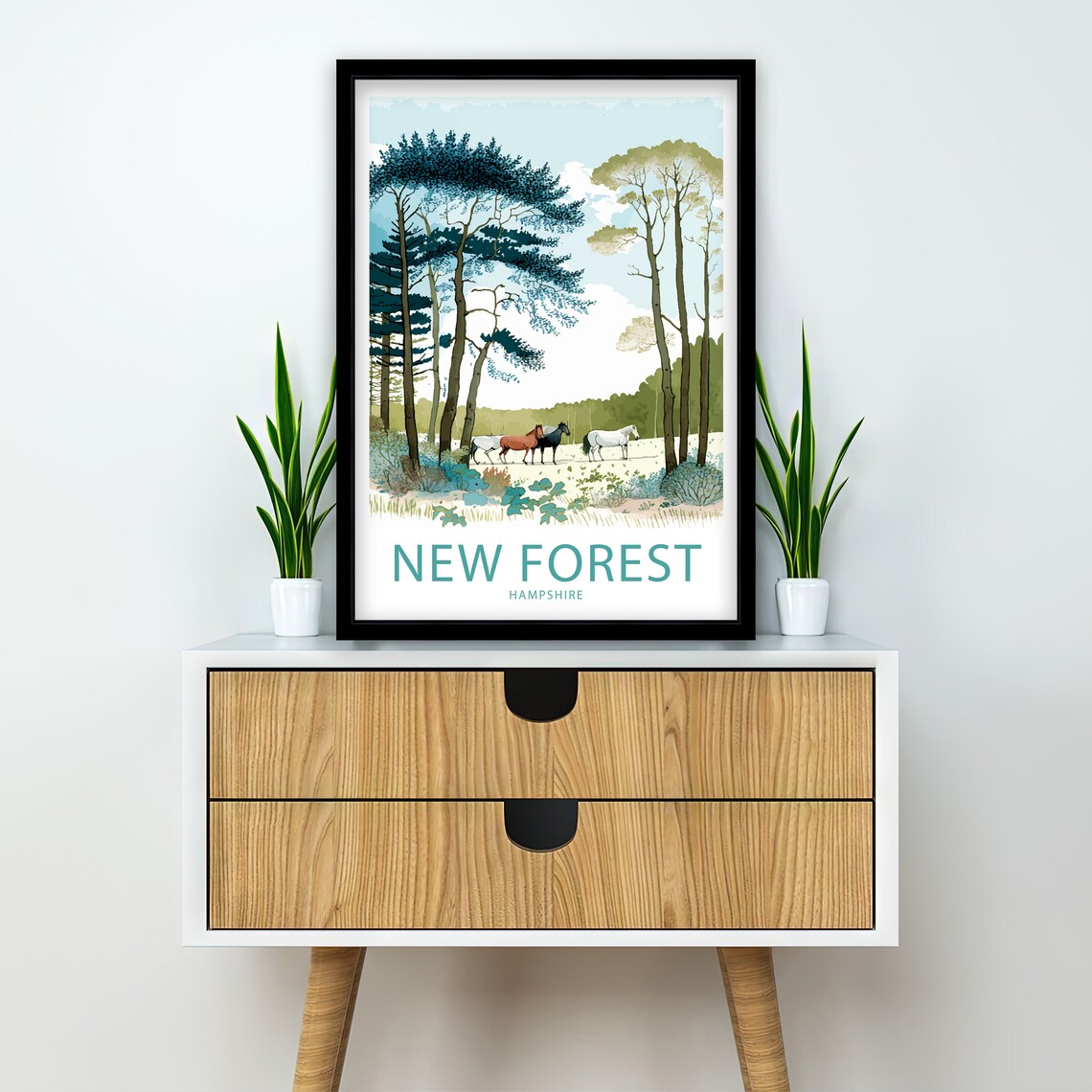 New Forest Hampshire Wild Horses Tall Pines Vintage Style Poster - Image 2