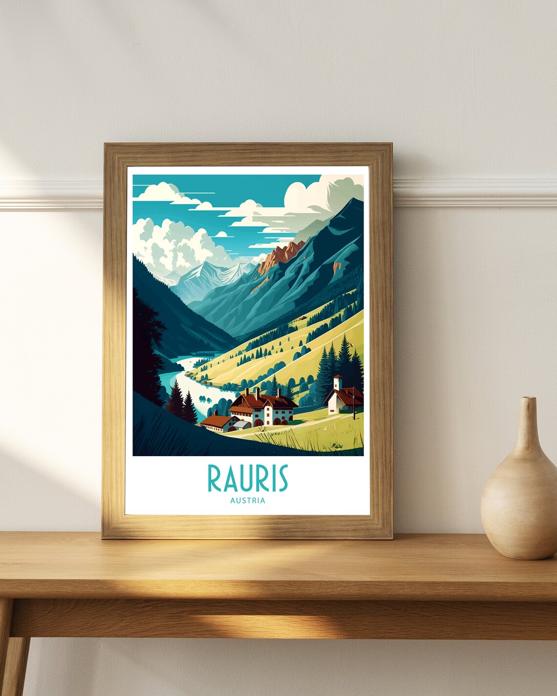 Rauris Austria Alpine Valley Village Church Peaks Vintage Poster - Image 4