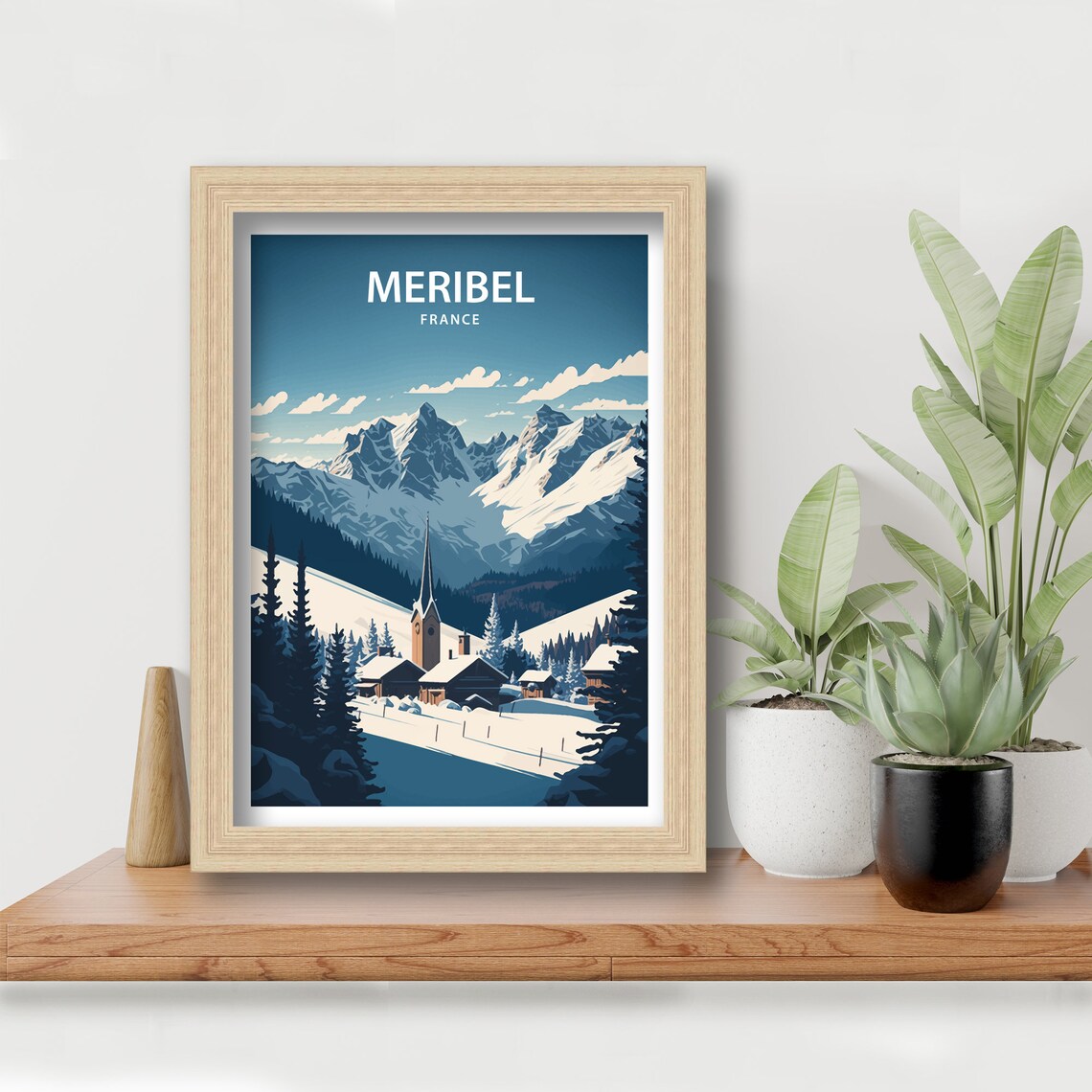 Meribel France Church Spire Snowy Village Winter Mountain Poster - Image 3