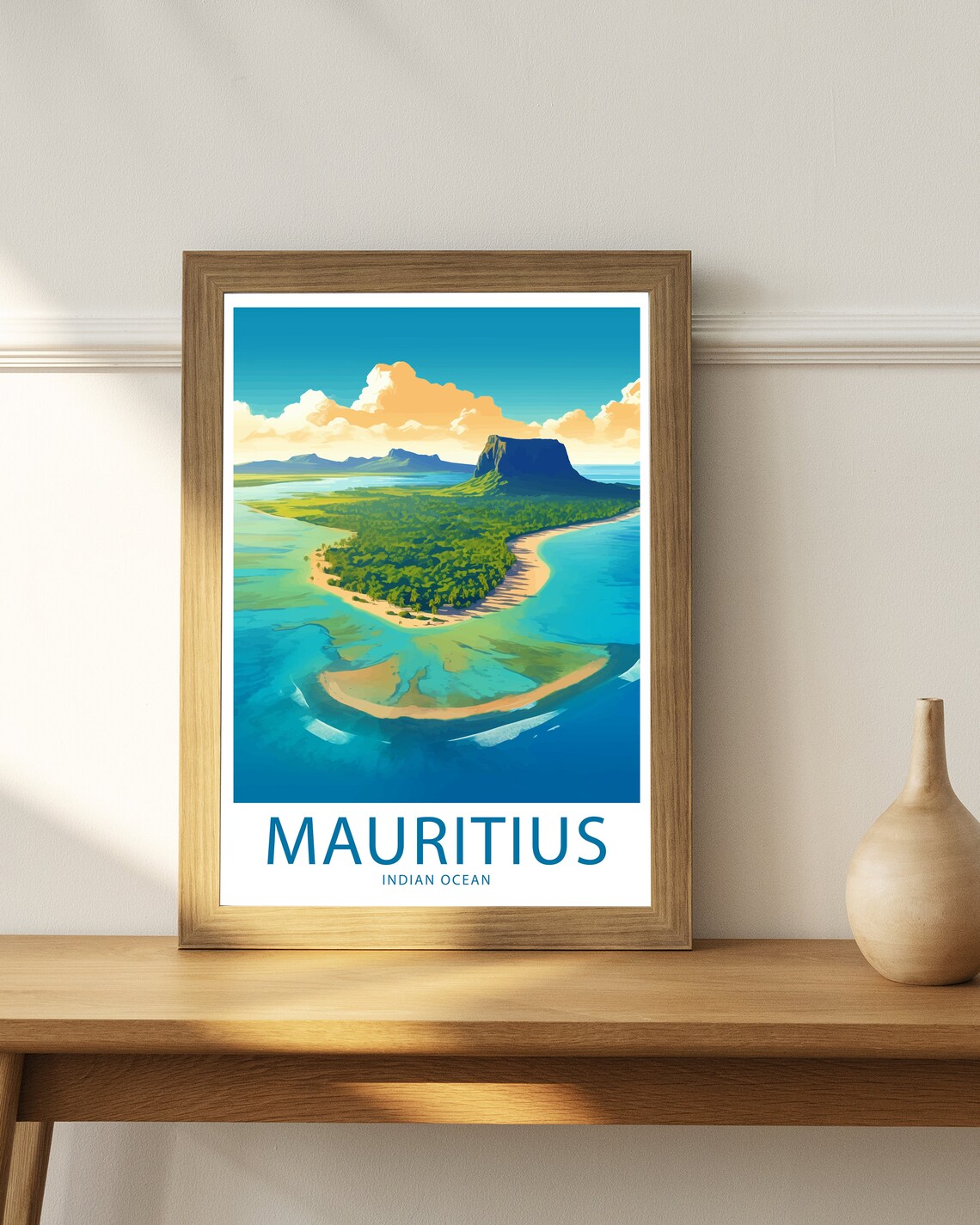 Mauritius Indian Ocean Island Lagoon Aerial Illustrated Travel Poster - Image 4