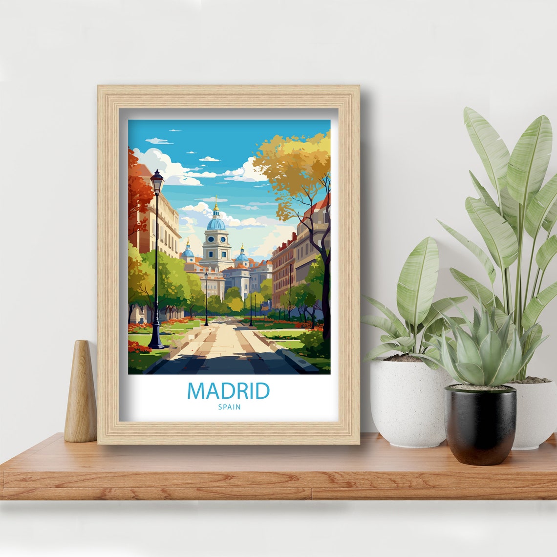 Madrid Spain Grand Avenue with Domed Landmark Blue Sky Poster
