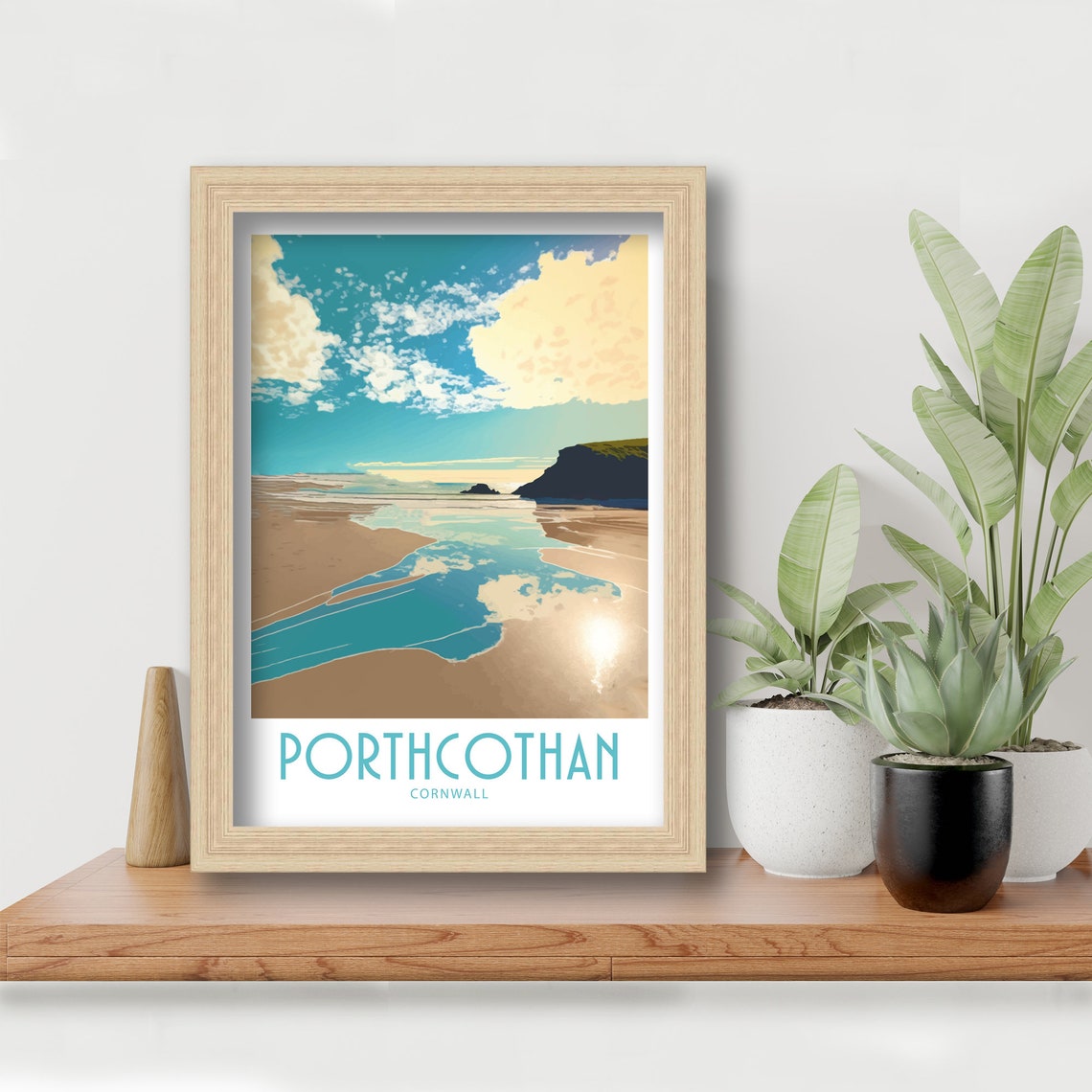 Porthcothan Cornwall Sandy Bay Cliffs Ocean Reflections Art Poster - Image 2