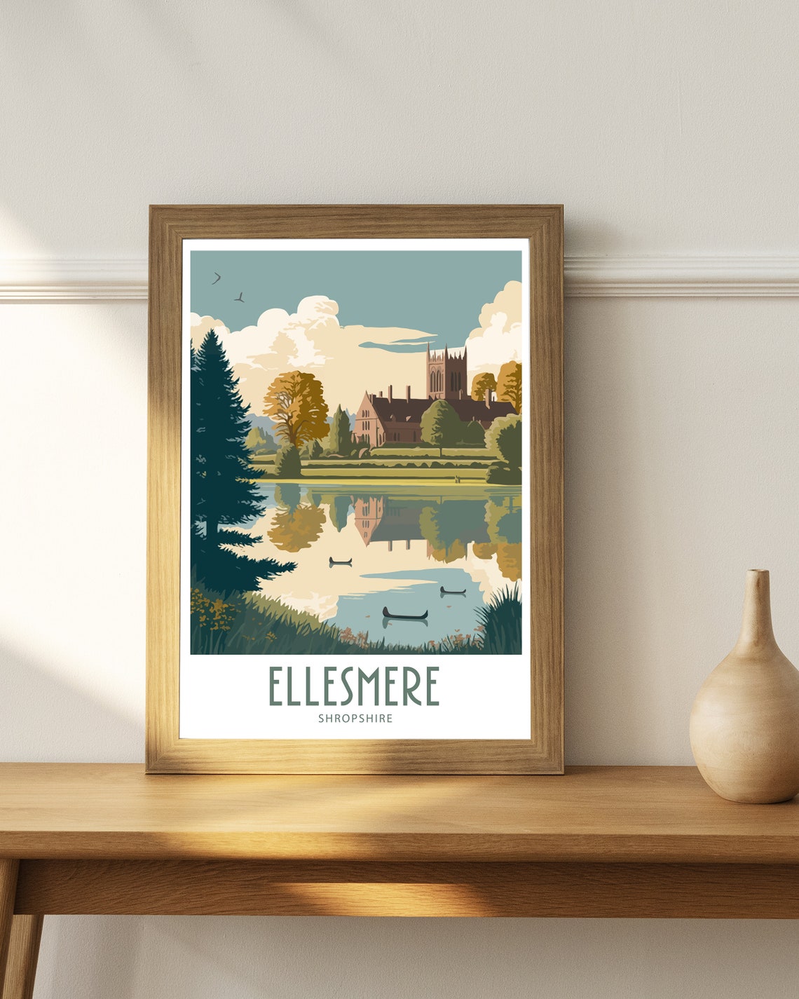 Ellesmere Shropshire Lake Reflection And Autumn Abbey Travel Poster - Image 3