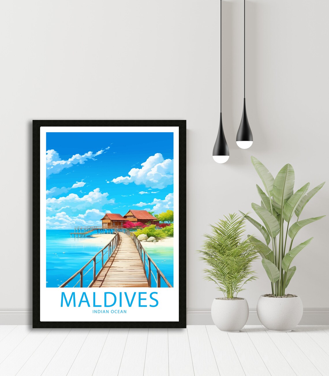 Maldives Indian Ocean Overwater Bungalow Wooden Pier Lagoon Poster - Image 3