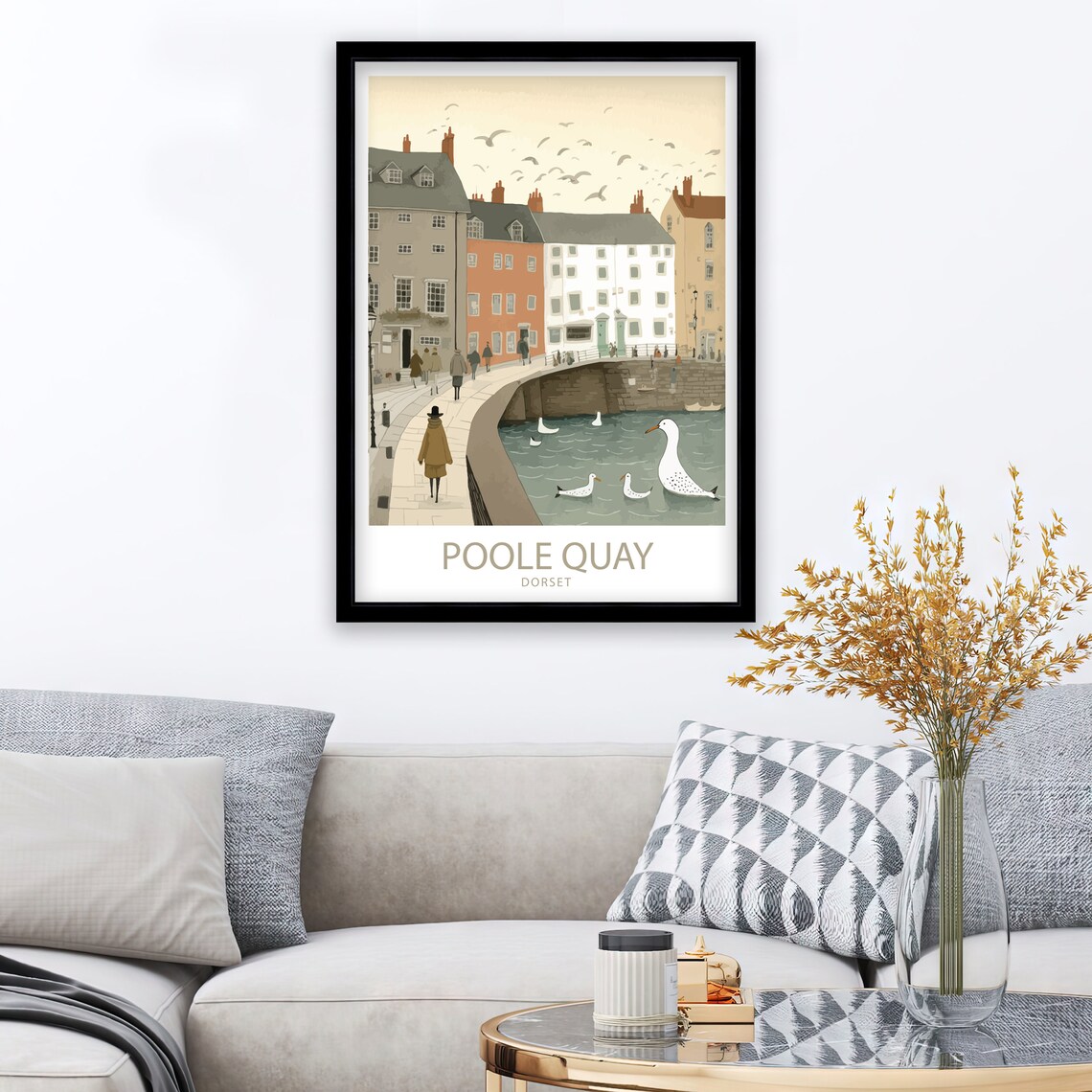 Poole Quay Dorset Harbour Gulls Townhouses Vintage Travel Poster - Image 2