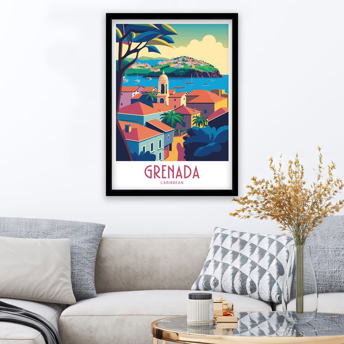 Grenada Caribbean Colorful Hillside Town And Bay Sailing Boats Poster - Image 3