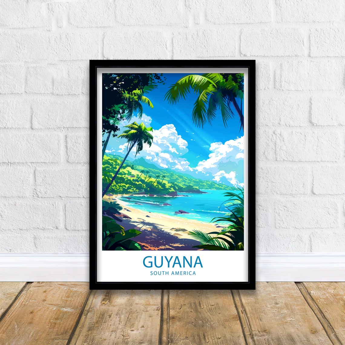 Guyana South America Tropical Beach Vintage Style Travel Poster