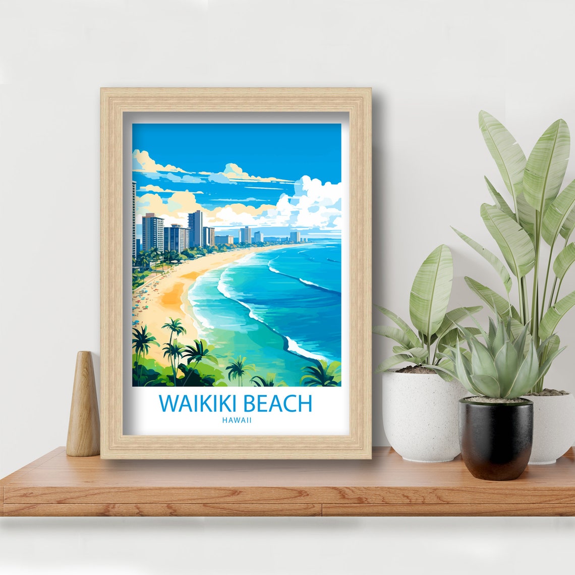 Waikiki Beach Hawaii Turquoise Shoreline Hotel Skyline Travel Poster - Image 5