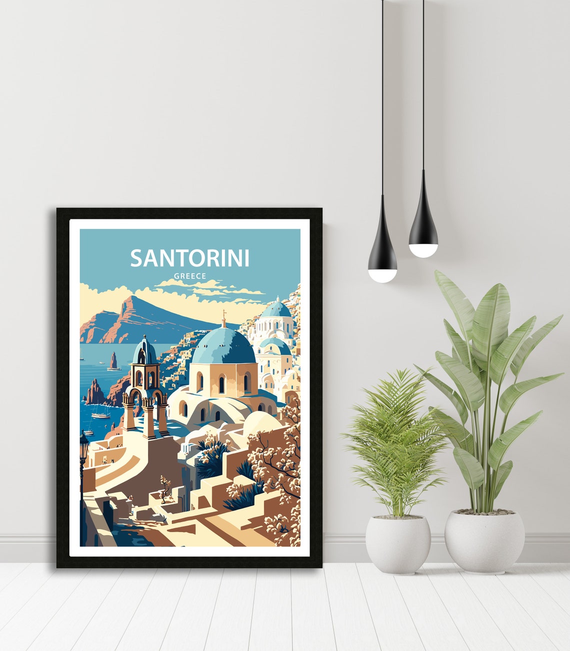 Santorini Greece Blue Domed Churches Over Oia Caldera Travel Poster - Image 4