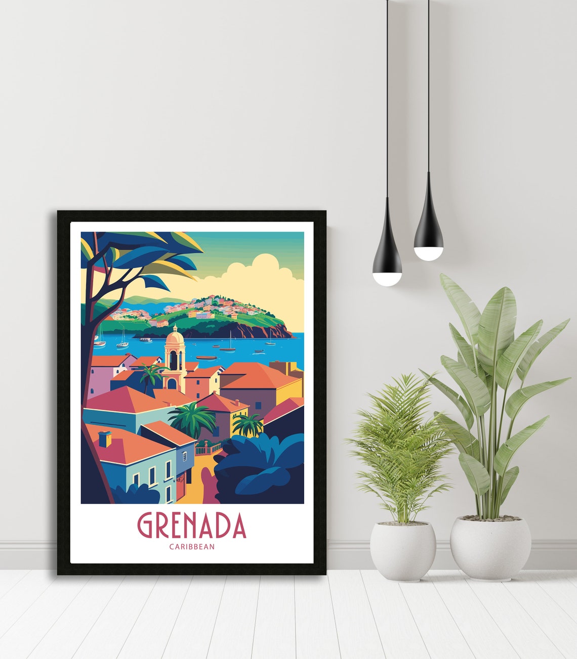 Grenada Caribbean Colorful Hillside Town And Bay Sailing Boats Poster - Image 5