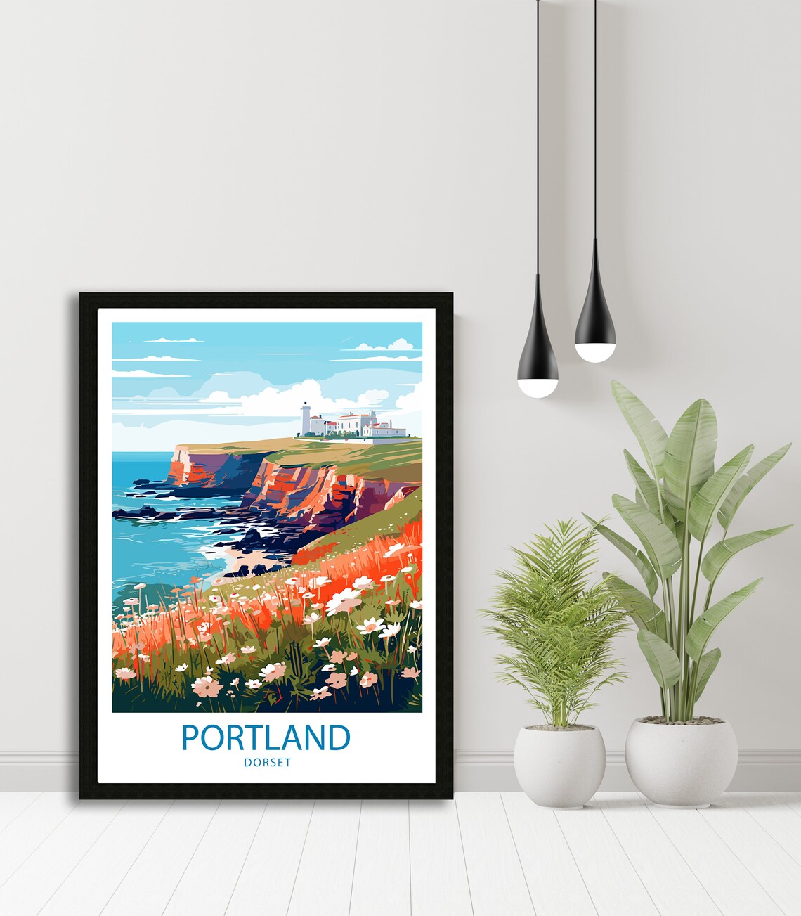 Portland Dorset Cliff Top Lighthouse Wildflower Coast Travel Poster - Image 4