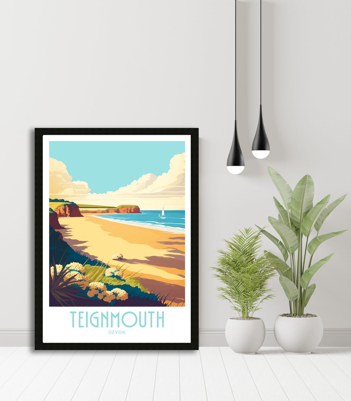 Teignmouth Devon Golden Sands Beach Cliffs Retro Travel Poster - Image 4