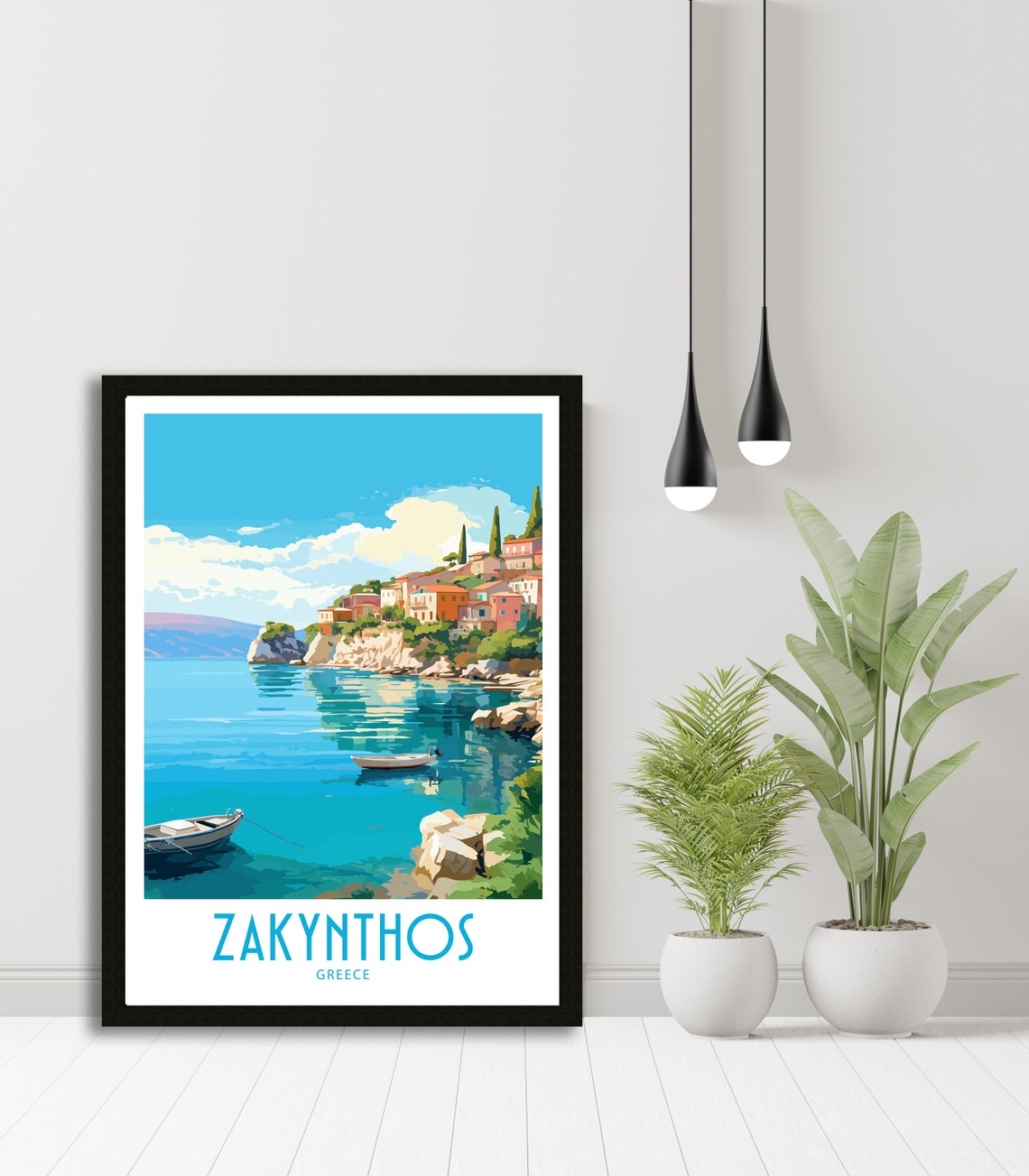 Zakynthos Greece Cliff Village Turquoise Rowboats Travel Poster - Image 5