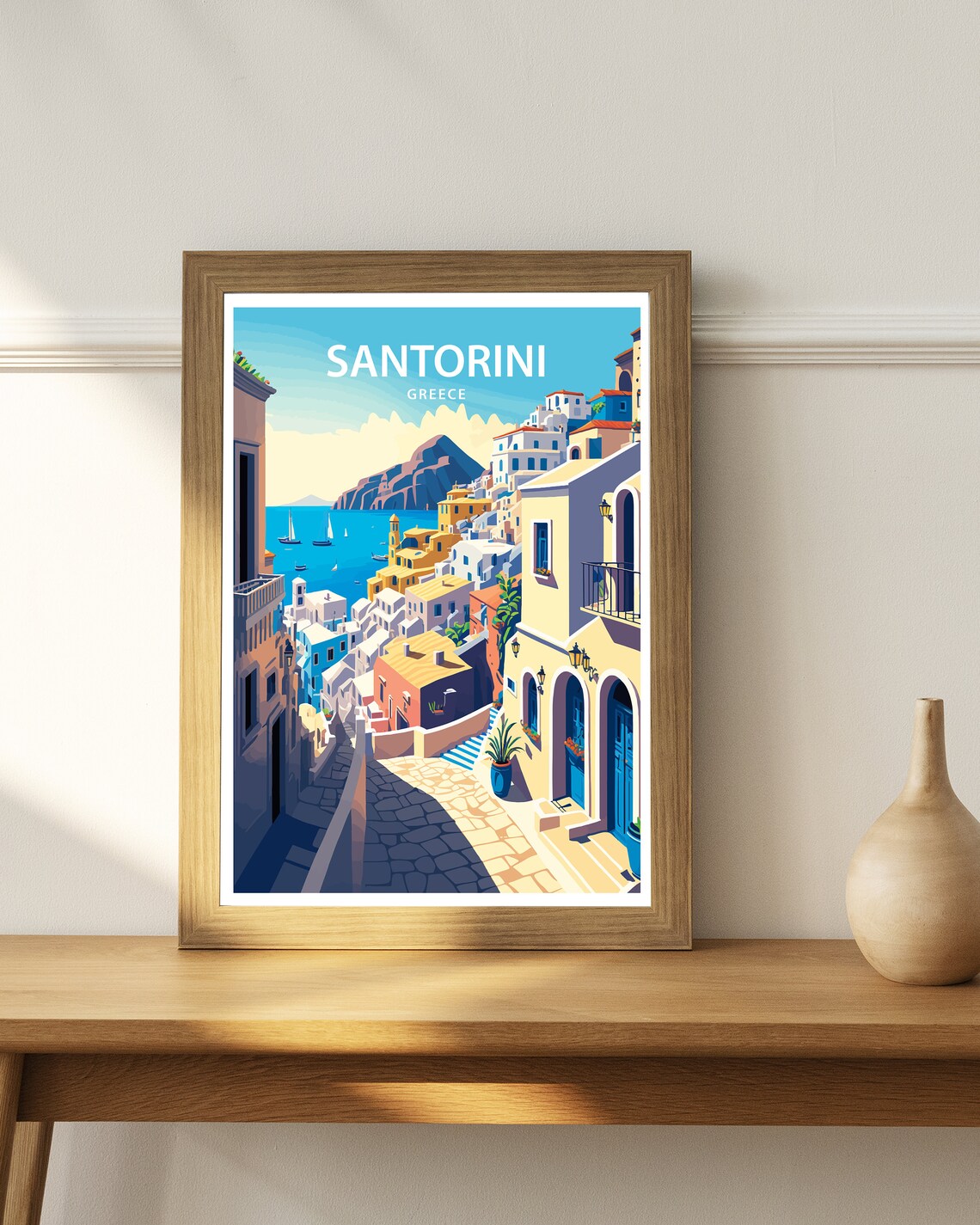 Santorini Greece Village Street Steps Caldera View Travel Poster - Image 3