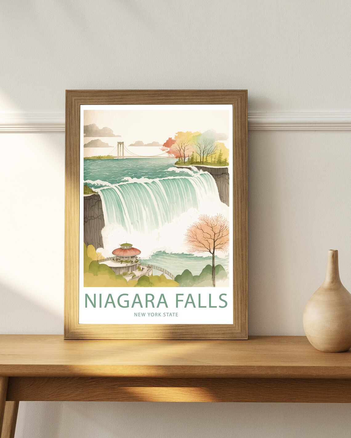 Niagara Falls New York State Waterfall Watercolor Illustrated Poster - Image 3
