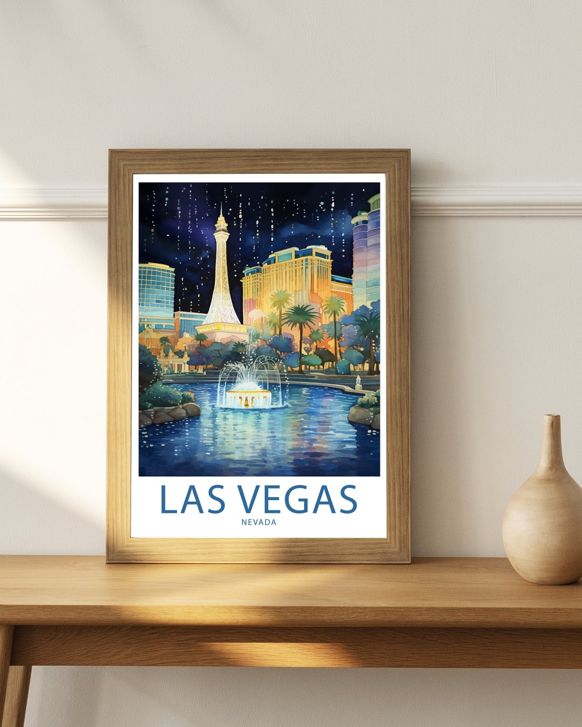 Las Vegas Nevada Eiffel Tower Pond Fountain Night Lights Poster - Image 3