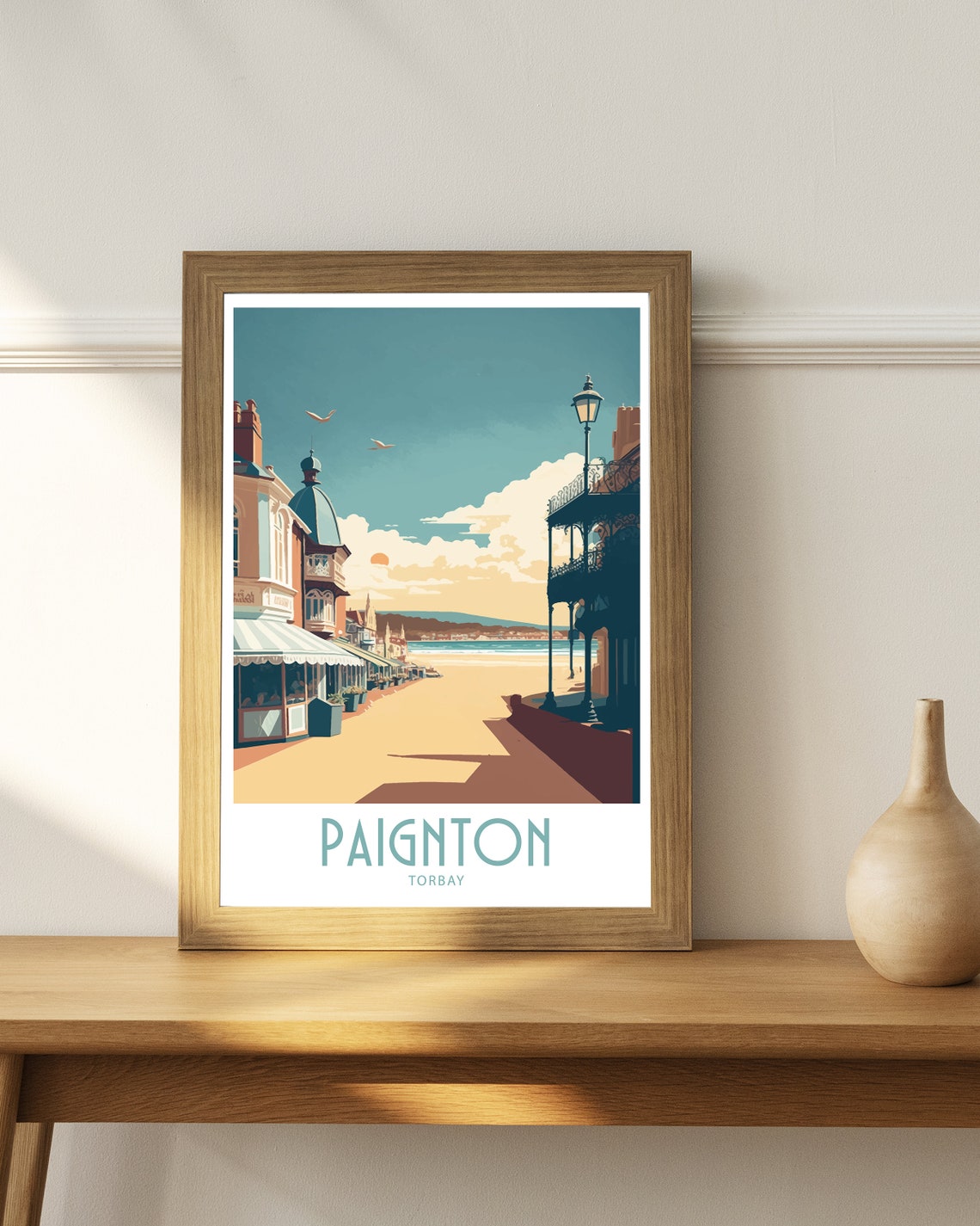 Paignton Torbay Devon Retro Beach Promenade Sunset Vintage Art Poster - Image 4