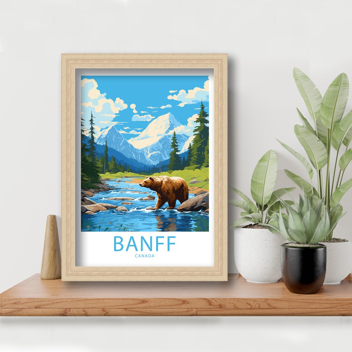 Banff Canada Grizzly Bear Mountain River Illustrated Travel Poster - Image 4