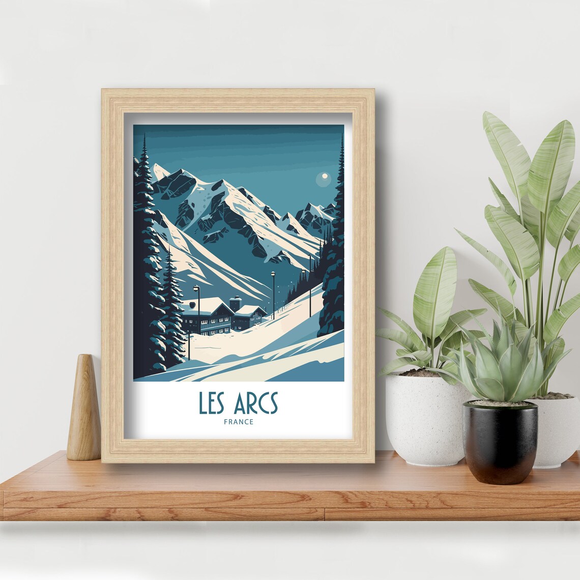 Les Arcs France Moonlit Ski Chalets Mountain Night Travel Poster - Image 5