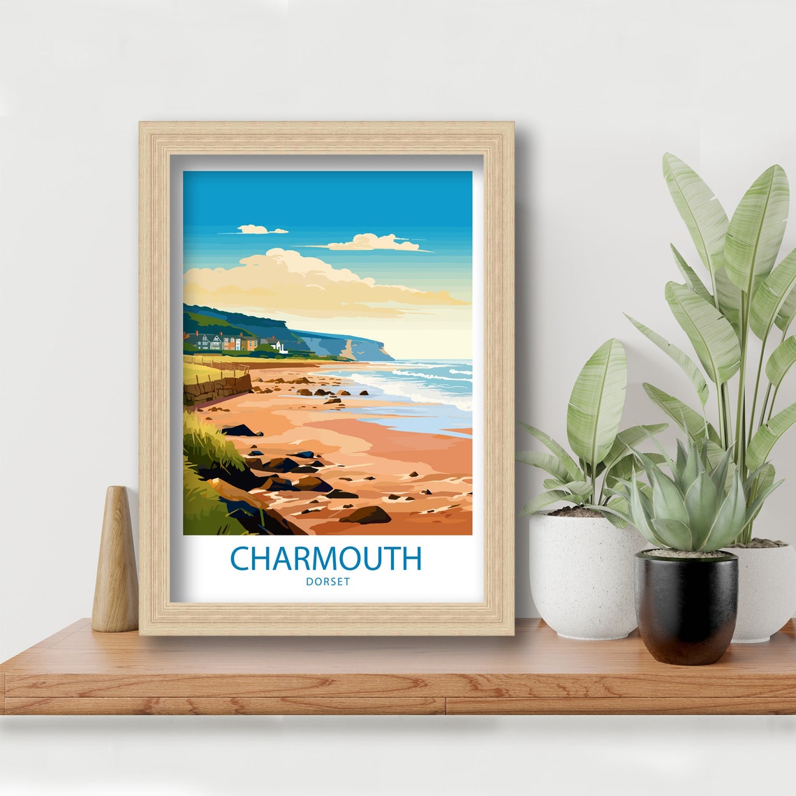 Charmouth Dorset Pebble Beach Rocky Shore Cliffs Coastal Art Poster - Image 5