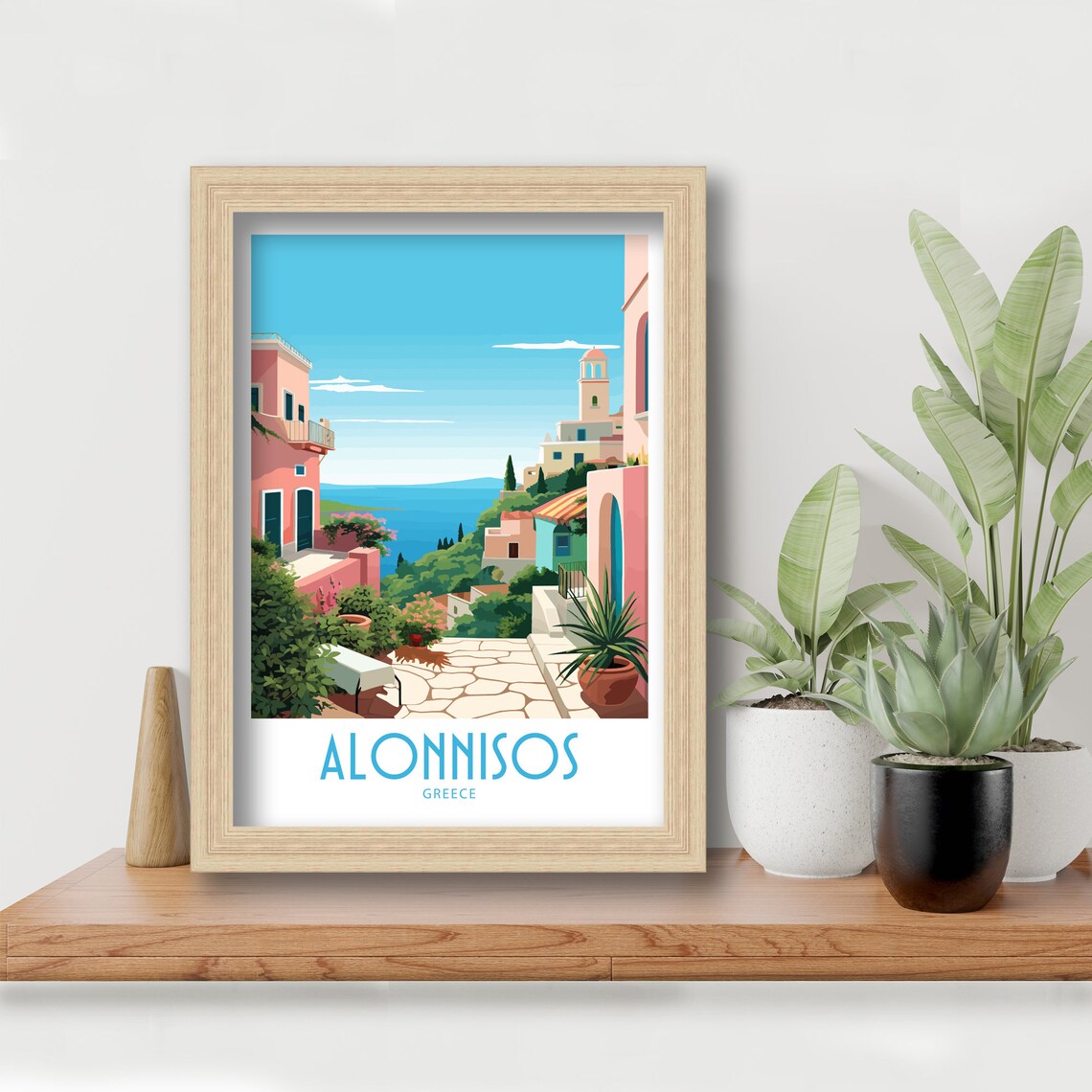 Alonnisos Greece Pink Houses Terrace Sea View Bell Tower Poster - Image 6
