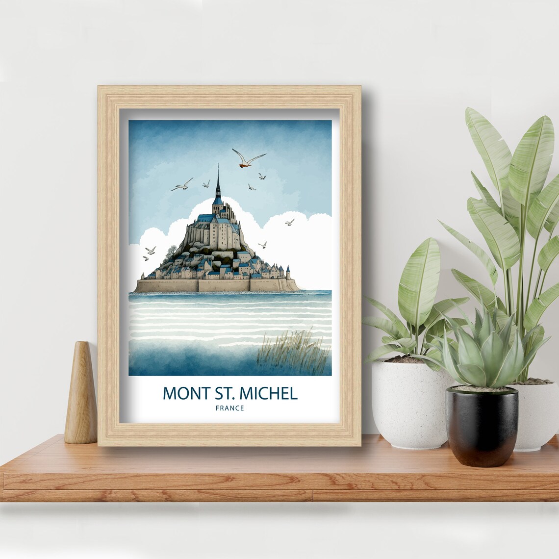 Mont St Michel France Watercolor Abbey Seagulls Travel Poster - Image 5