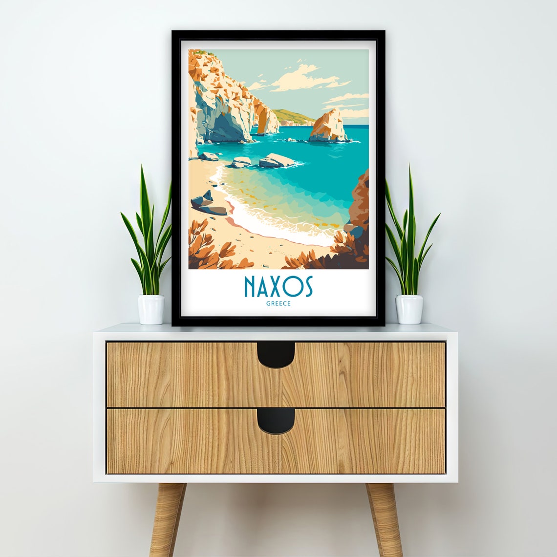Naxos Greece Hidden Beach Cliffs Sea Stack Retro Travel Poster - Image 2