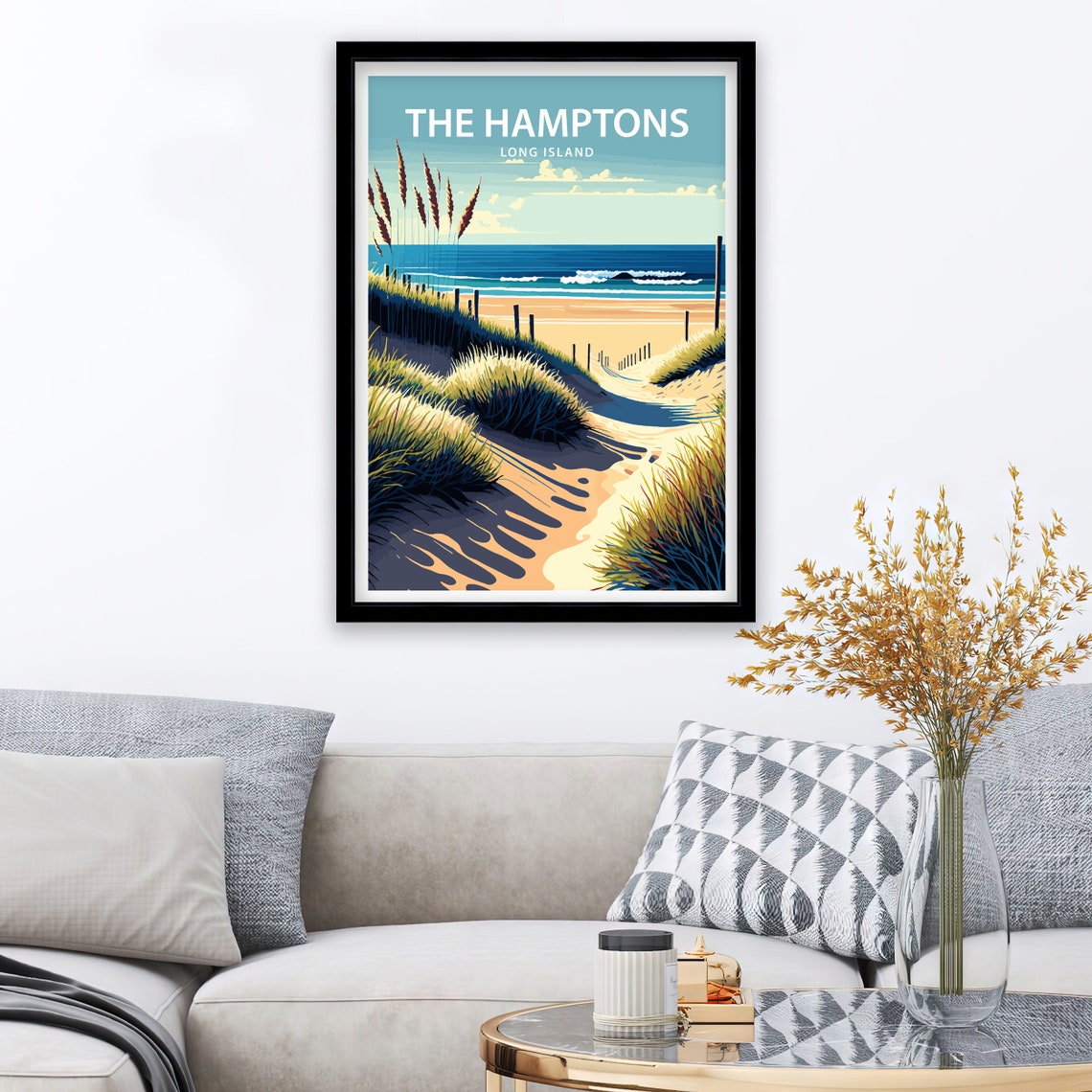 The Hamptons Long Island Dune Path Ocean Beach Grass Travel Poster - Image 2