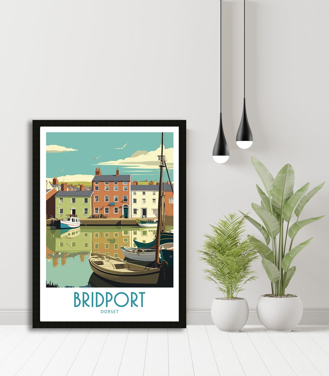 Bridport Dorset Harbour Boats Reflections Vintage Travel Poster - Image 5