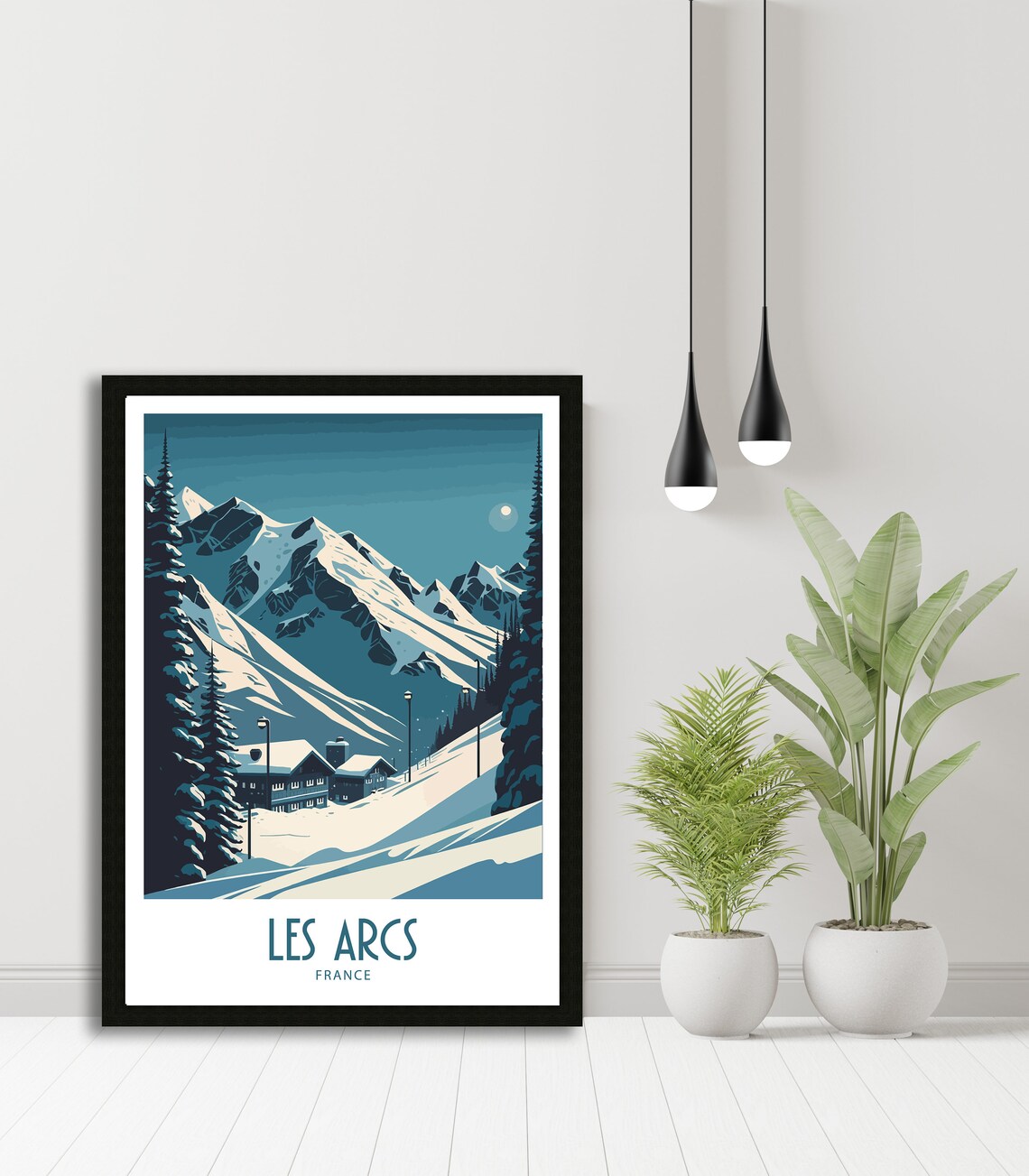 Les Arcs France Moonlit Ski Chalets Mountain Night Travel Poster - Image 4