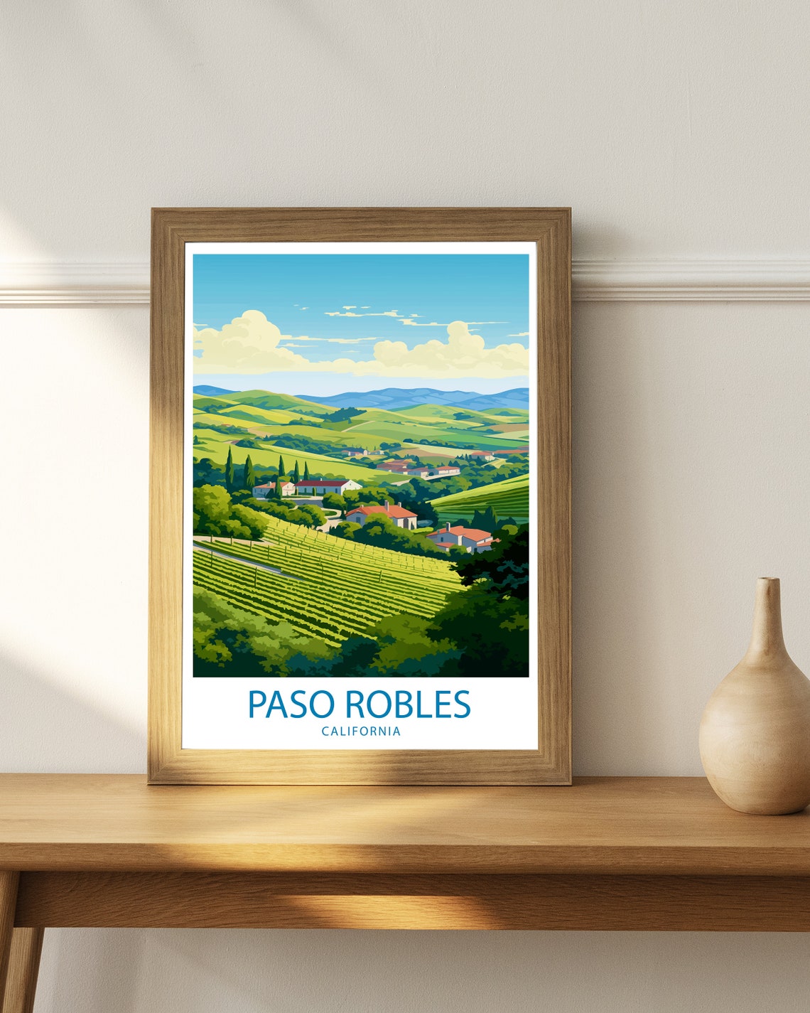 Paso Robles California Rolling Green Vineyard Hills Travel Poster - Image 3