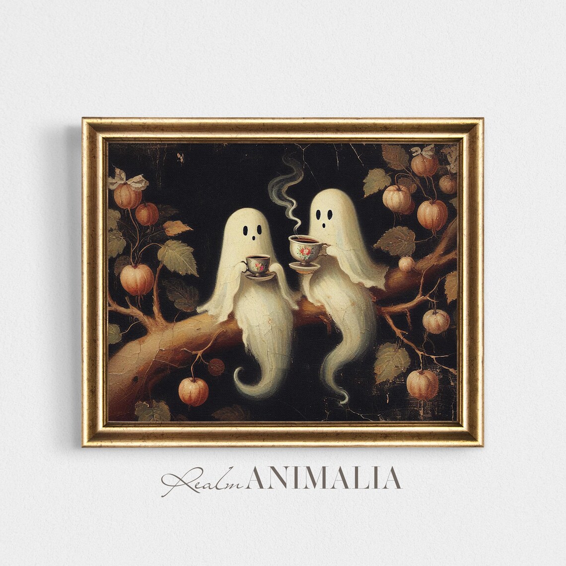 Vintage Folk Art Ghosts Art Print, Halloween - Image 4
