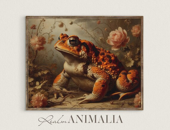 Vintage Toad Print Moody Cottagecore Botanical Toad Wall Art Decor Vintage Animal Fine Art Painting Td007