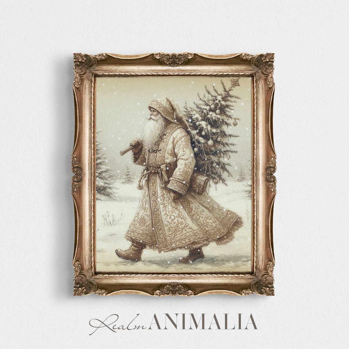 Santa Claus Beige Winter Holiday Wall Art Print - Image 4