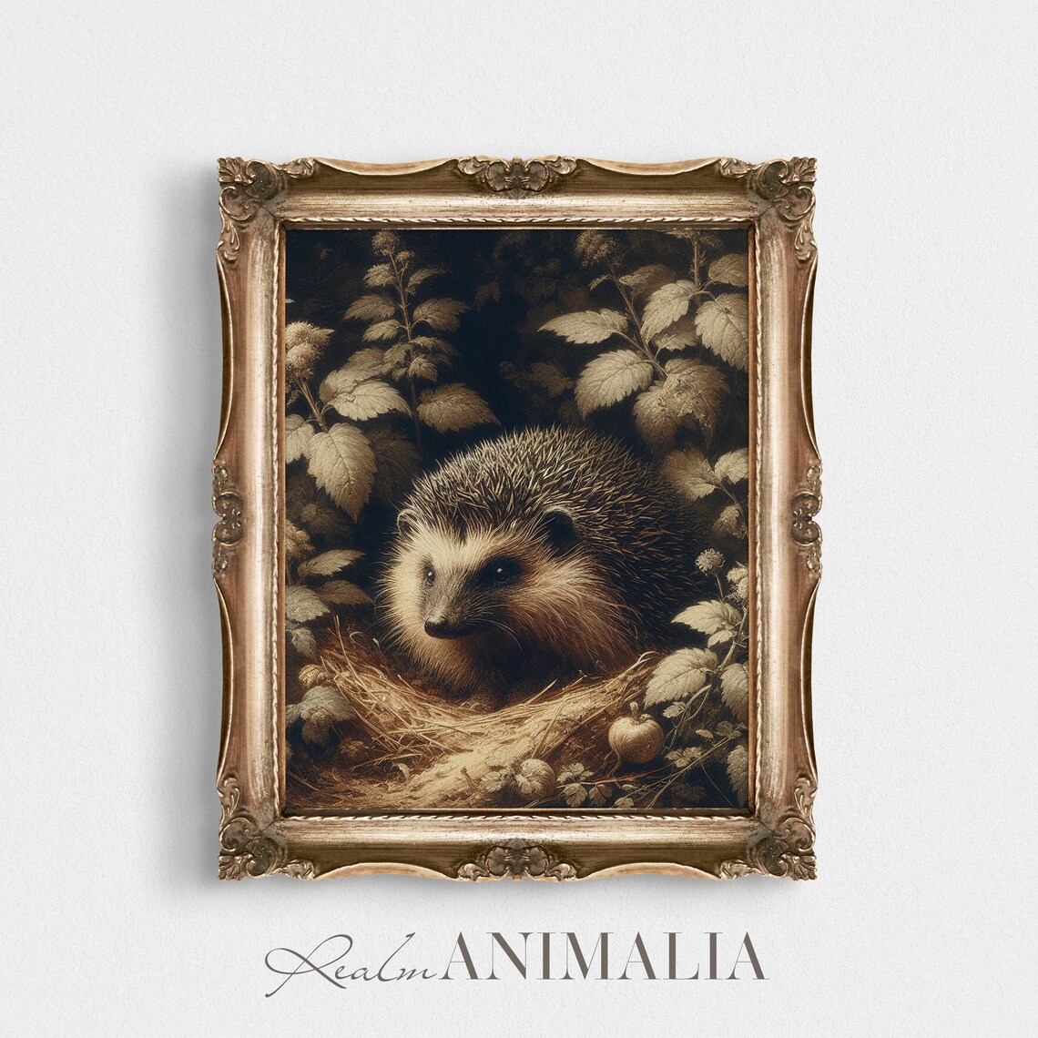 Vintage Hedgehog Painting, Moody Botanical Art Print - Image 2