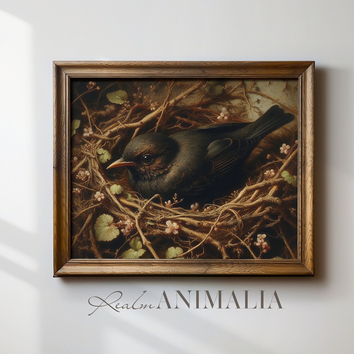 Vintage Blackbird In Nest Painting, Bird Art Print - Image 4