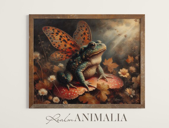 Fairy Toad With Butterfly Wings On Mushroom Autumn Fairytale Art Print
