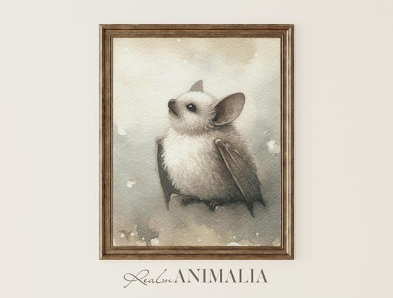 Bat Watercolor Painting Cute Bat Illustration Wall Art Baby Animals Poster Neutral Halloween Art Print Bt021