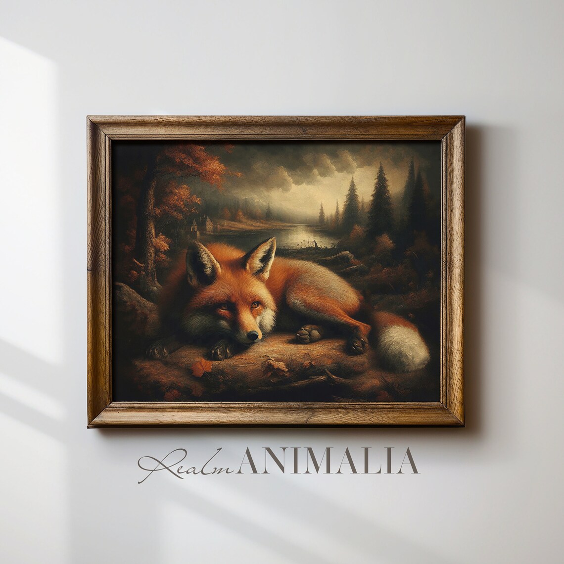Autumn Fox Art Print, Moody Vintage Fall Landscape - Image 4