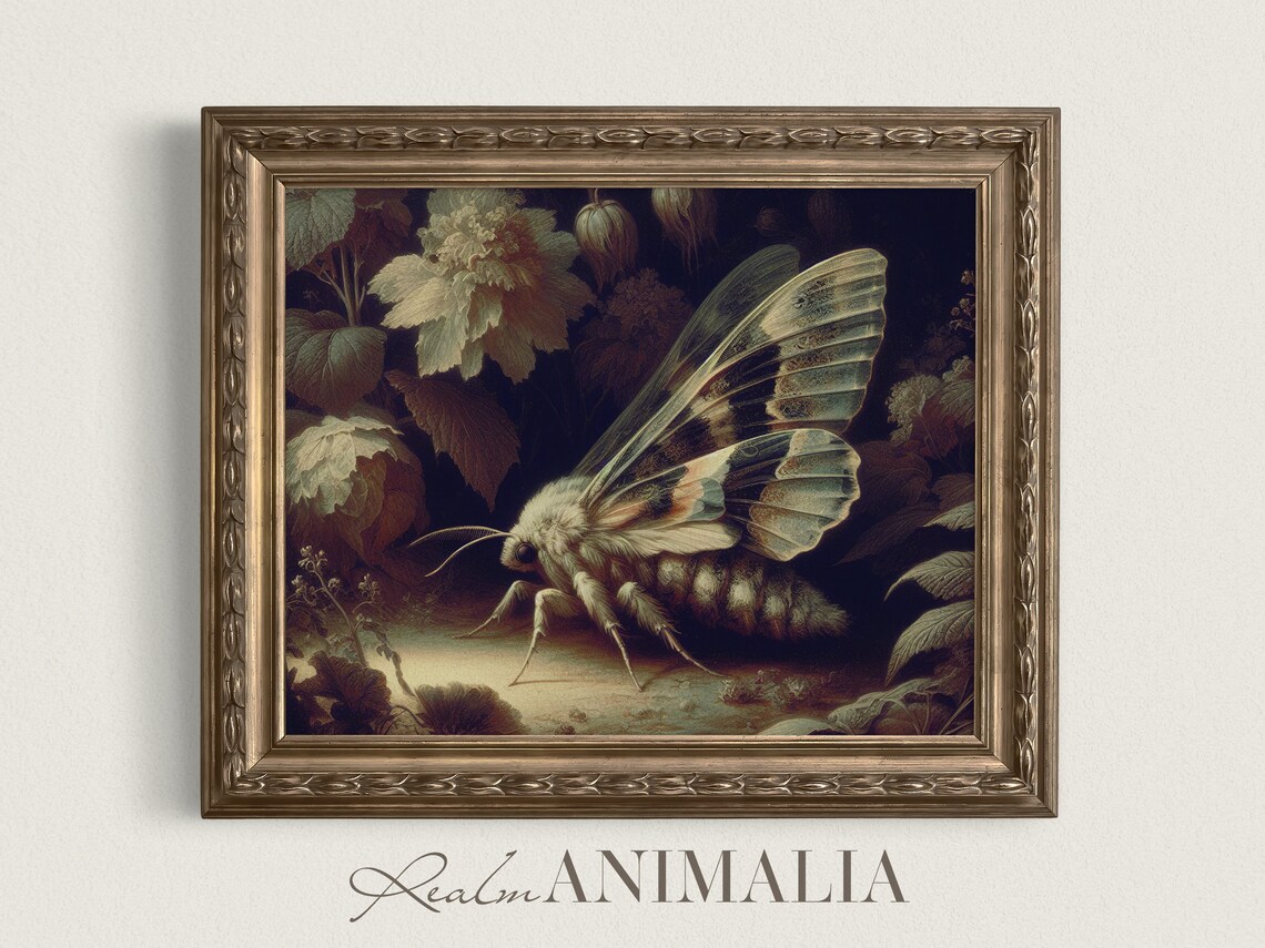 Moth Print, Moody Vintage Cottagecore Wall Art