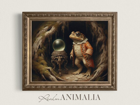Toad With Crystal Ball Print Moody Dark Fairytale Wall Art Vintage Storybook Prints Whimsical Fantasy Animal Painting Td022